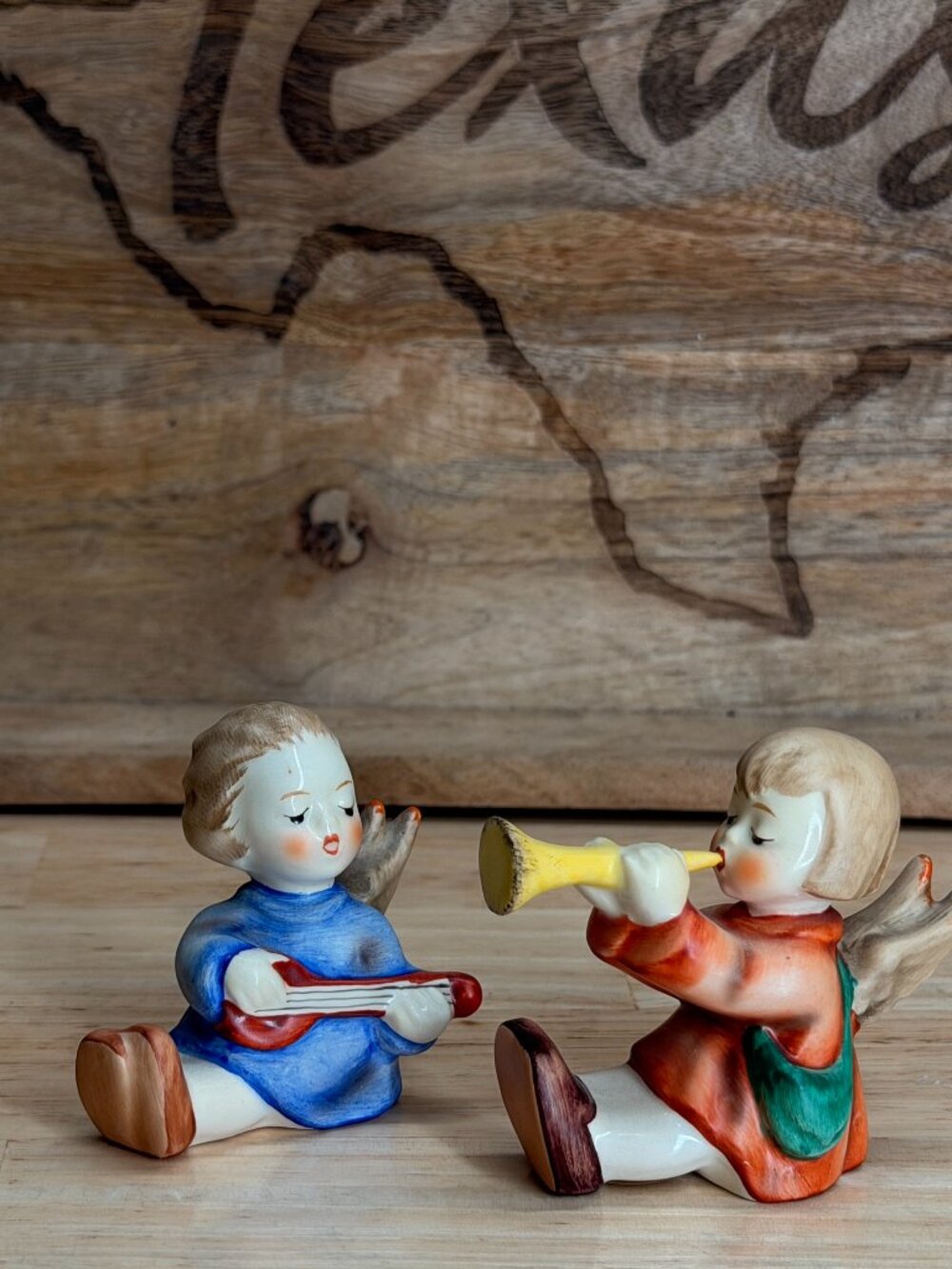 Vintage Goebel Hummel Angel Musicians 238/A 238/C Lute Trumpet Figurines Pair